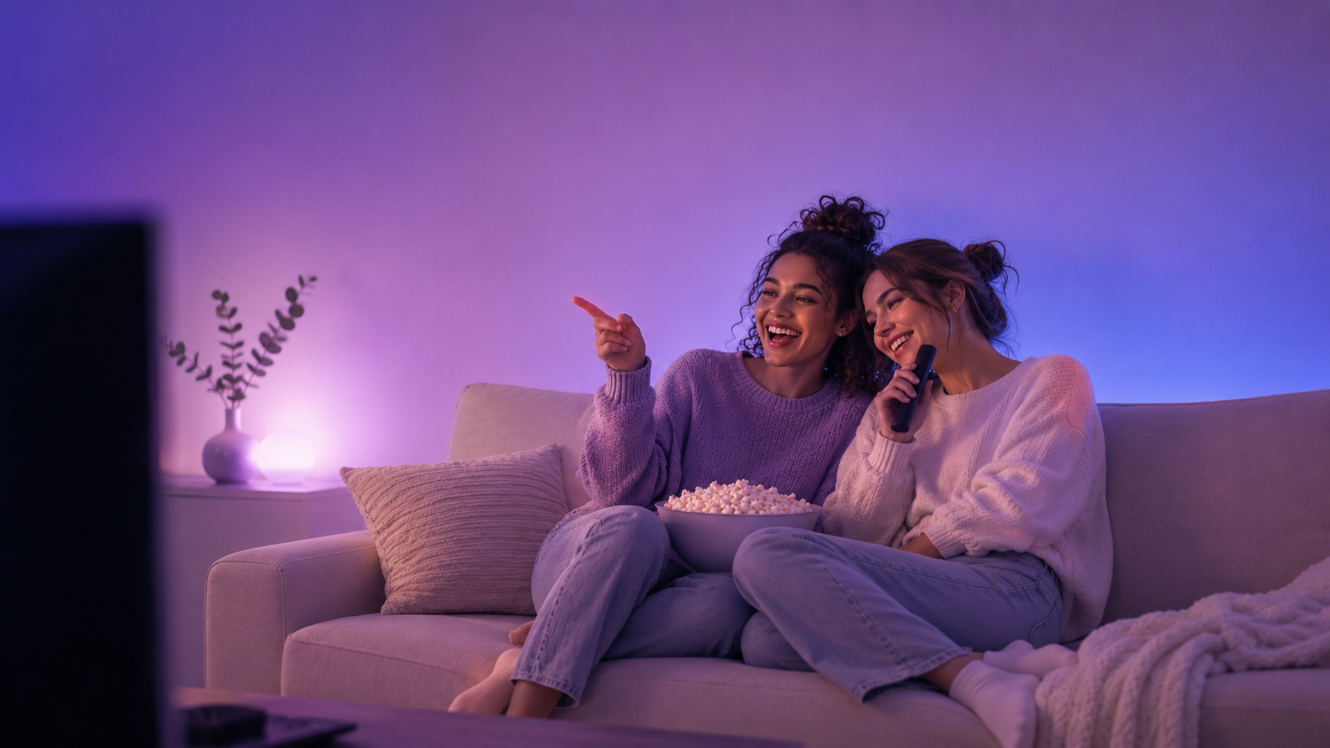 Deux femmes réagissent ensemble à un programme télévisé