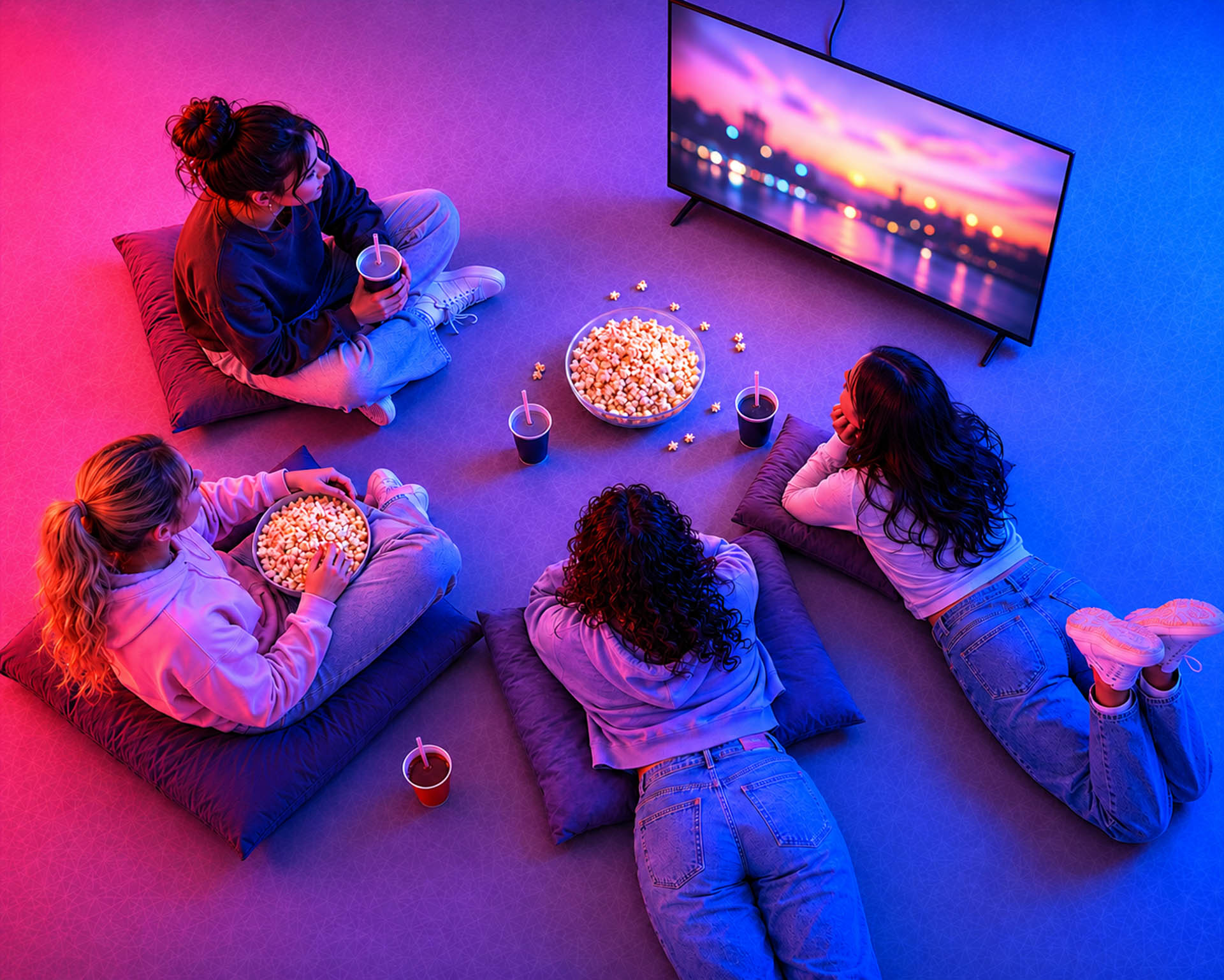 Friends watching television together